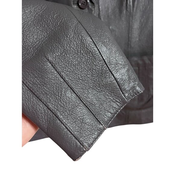 Vintage Leather Jacket Gray 8P Neutral Blazer Tailored Classic Chic Western 80s - Picture 3 of 14